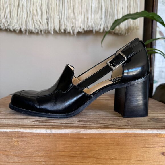 90s Vintage Nine West Jerry Square Toe Silver Buckle Block Block Heeled Loafer - Picture 5 of 16